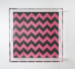 Image of Navy // Pink Chevron Lucite Tray with Handles