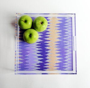 Image of Gold // Purple Chevron Lucite Tray with Handles 
