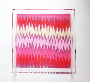 Image of Gold // Pink Chevron Lucite Tray with Handles 