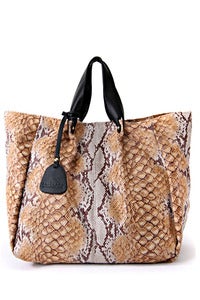 Image of 'Falling Leaves' Tan Python Printed Shopper Bag