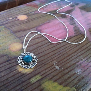 Image of Turquoise & Silver Abstract Flower Necklace