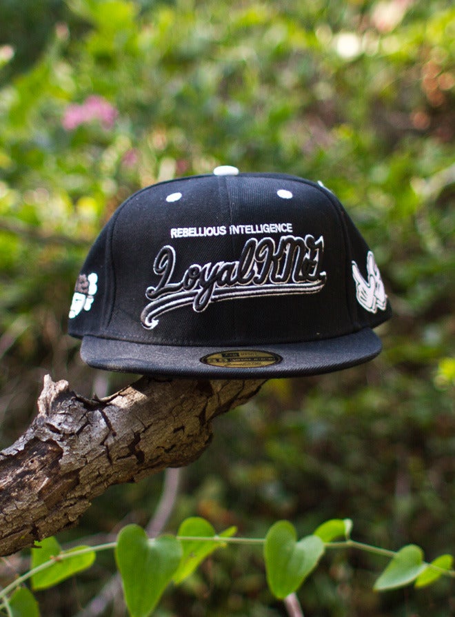 Image of Loyal K.N.G. Cursive Script Black Snapback Cap #01