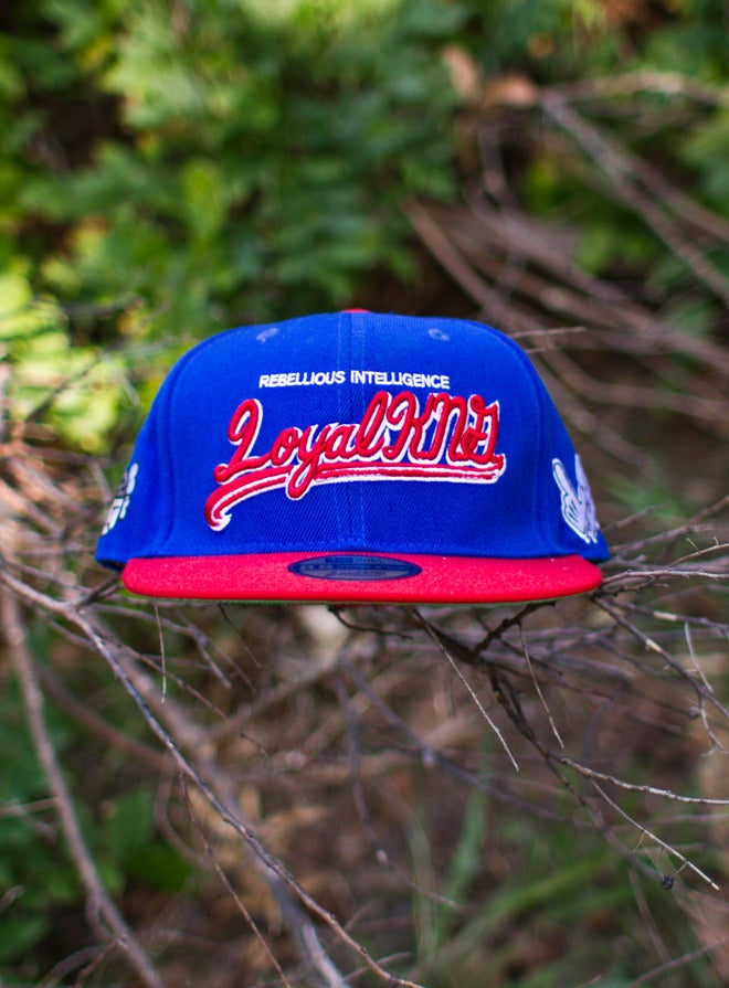 Image of Loyal K.N.G. Cursive Script Blue/Red Snapback Cap #05