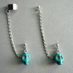 Image of  Single Howlite Turquoise Skull Chain with Earring Cuff