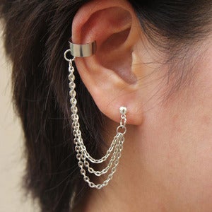 Image of Triple Strands Chain with Double Piercing or Earring Cuff