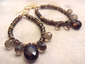 Image of Sultry Sable Hoop Earrings | Faceted Smoky Quartz Gemstones, Antiqued Vermeil Accents