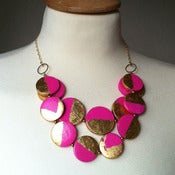 Image of neon pink & gold leaf bib necklace