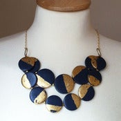 Image of the claire - navy & gold leaf bib necklace