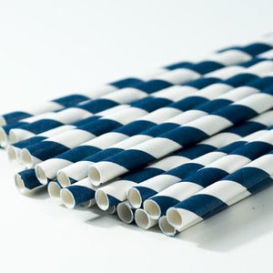 Image of Navy Blue Stripe Paper Straw
