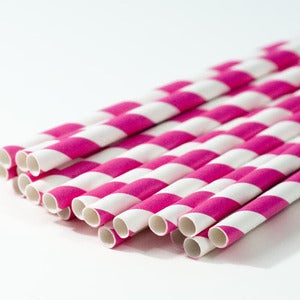 Image of Hot Pink Stripe Paper Straws