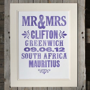 Image of Personlised Wedding  Letterpress Print Large
