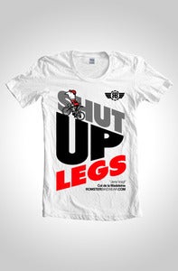 #ShutUplegs Cycling T-Shirt White Image of #ShutUplegs Cycling T-Shirt White
