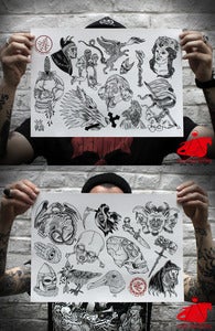 Image of TATTOO FLASH SET - LE CHIEN A DEUX TETES