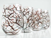Image of Autumn Wine Glasses--Set of 4 Stemless Hand-painted Glasses 