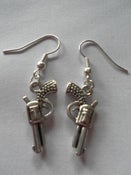 Image of Rockabilly Punk Silvertone Gun Pistol Shooter Earrings