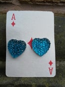 Image of Beautiful Turquoise-Mid Blue Glittery Sparkly Heart Shaped Earrings 
