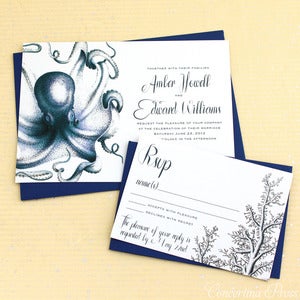 Image of Navy Octopus Wedding Invitation - Sample