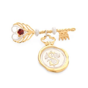 Image of Feather Key Brooch with Personalised Wax Seal 