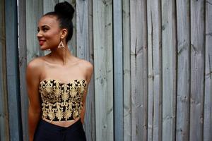Image of Magical Wonderland Black Cosmic Gold Handmade Fleur De Lis Pattern Corset Crop Top Bustier