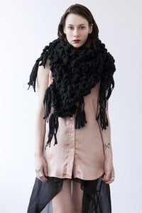 Image of belleville shawl/cowl of thick & thin spun wool (shown in black)