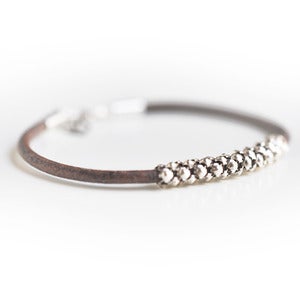 Vintage Mesh Leather Bracelet - Silver - Slim