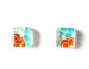 Image of Bright Floral - Square Glass Earrings
