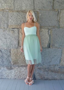 Image of Anouk: Sweetheart neckline mint green silk + tulle dress