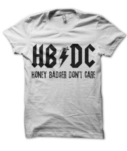 Image of HB / DC HONEY BADGER DON'T CARE AC/DC PARODY BLACK INK T-SHIRT