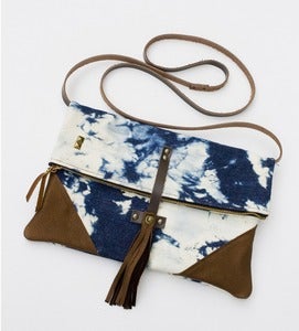 Image of -S O L D- the foldover crossbody bag in hand bleached denim
