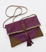 Image of foldover crossbody bag in vintage plum kimono silk