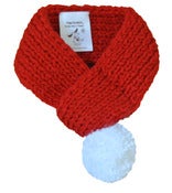 Image of SOLID RED SCARF WITH WHITE POM POM