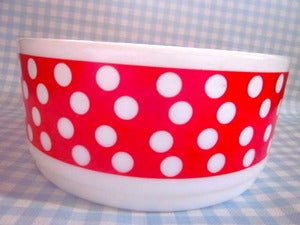 Image of Vintage 70s Large Polka Dot French Salad/Dessert Dish