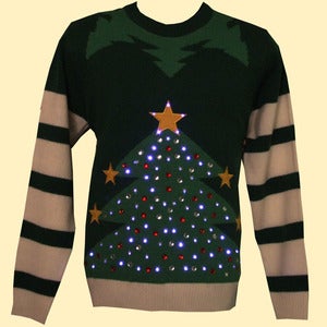 Image of Unisex Christmas Tree LED Light-up Knitted Jumper/Sweater - Green