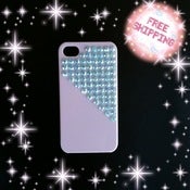 Image of Pyramid blue rhinestones on white iphone 4/ 4s case