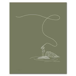 Image of Fly Fishing Print on Olive | Screen Printed