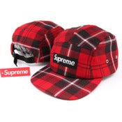 Image of NEW! Supreme Box Logo Plaid Camp Hat Collection (Red)