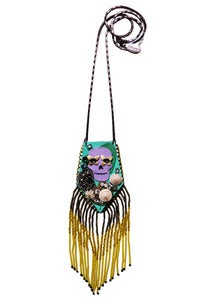 Image of Enchanted Forest leather, Swarovski crystal, glass and seashell pouch necklace