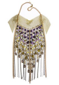 Image of Gala Grand gold-tone chainmaille, chain, amethyst, lemon, whiskey and smoky quartz fringed necklace