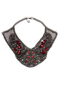 Image of Romanov red and silver-tone Swarovski crystal, glass and chainmaille collar + colors