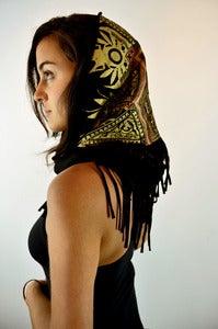 Image of Tassle Shawl- 2 Color Print- Black