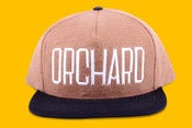 Image of Orchard Brand Tan/Black Flannel & Canvas Sherman Text Snapback 
