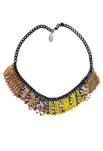 Image of Go-Go yellow and lilac crystal and chain necklace + colors