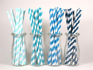 Image of Assorted Blue Striped Paper Straws
