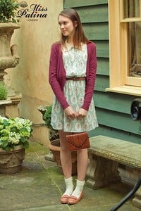 Image of Spring Garden Lace Collar Floral Tea Dress (Green stripe)