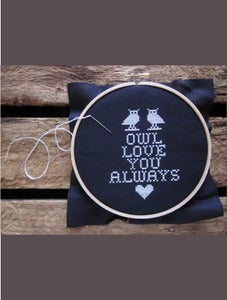 Image of do-it-yourself kit - owl love you always cross stitch by Chez-Sucre-Chez