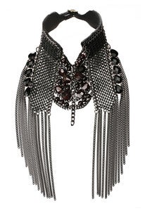 Image of Stone Winged leather, chainmaille, mixed metal, garnet and onyx and choker + colors