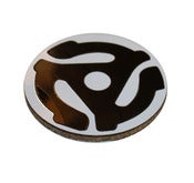 Image of Set of 4 45 Adapter Coasters made from recycled vinyl records. WHITE ADAPTER/BLACK