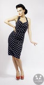 Image of Navy Penny Spot Fitted Halterneck Dress