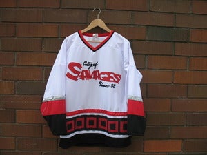 Image of City of Savages Hockey Jersey (White/Red/Black)