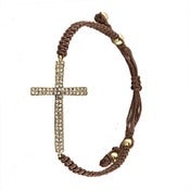 Image of Sideway Cross Braided  Rope Cz Bracelet Religious 
